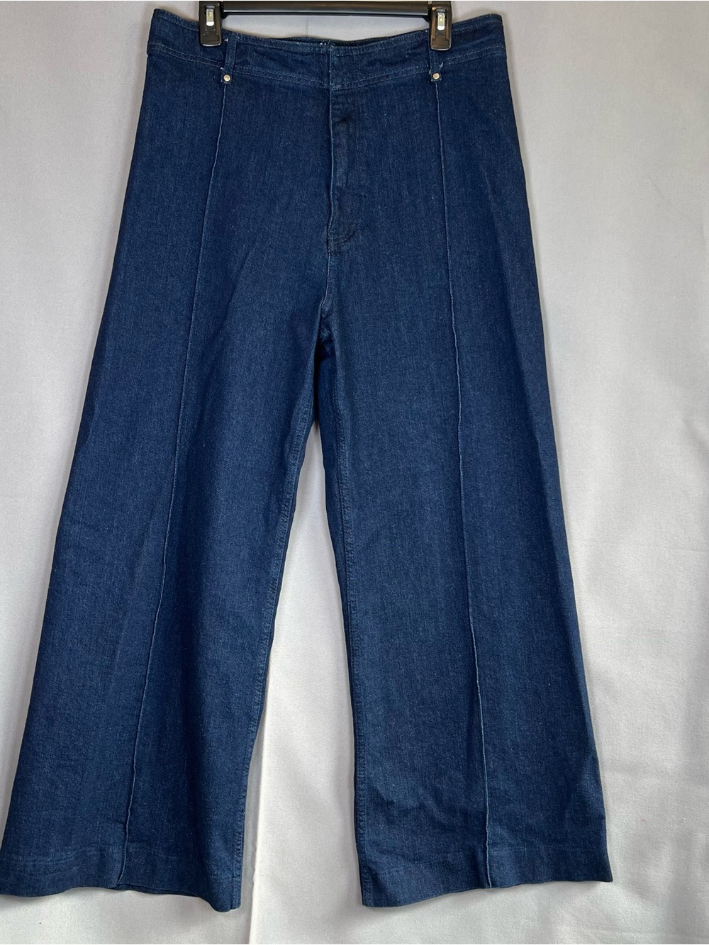 Zara Womens sz13 Dark Blue Denim Flat Front Wide Leg Trouser Jeans w/Front Seam